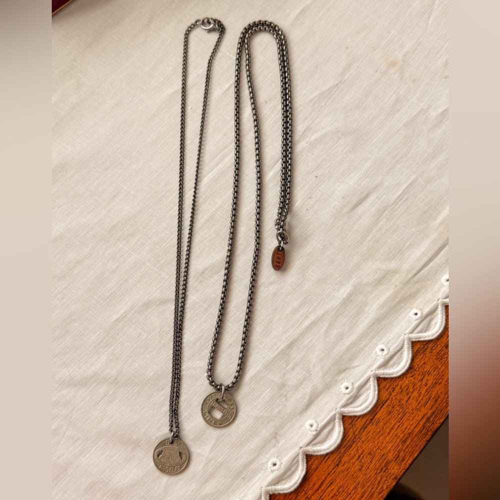 Two Necklaces with Vintage Los Angeles Transit Tokens